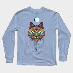 Full Moon Wolf Sacred Geometry Long Sleeve T-Shirt